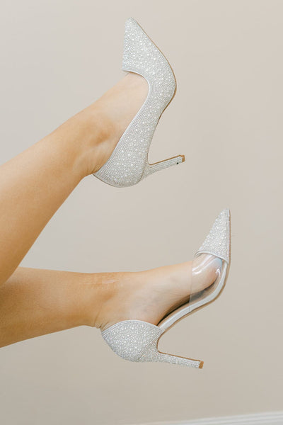 White Beaded Pearl Pointed Toe Heels