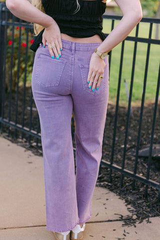 Purple Frayed Straight Leg Jeans