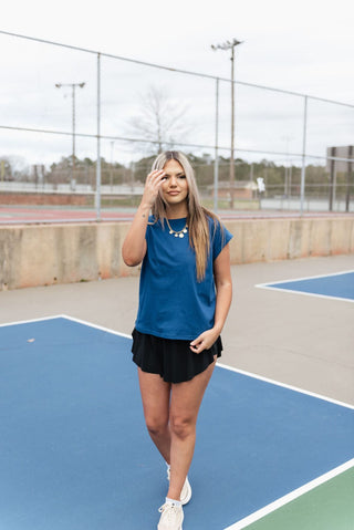 Navy Blue Folded Short Sleeve Tee