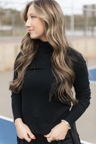 Black Long Sleeve Mock Neck Sweater