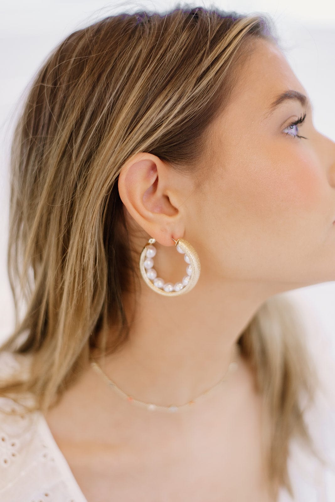 Pearl Lined Hoop Earrings