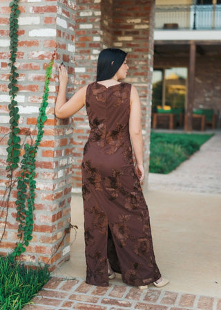 Brown Applique Mesh Maxi Dress | Select Trends Boutique