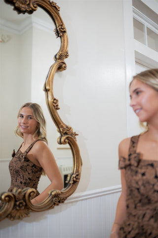 Brown Bow Detail Textured Midi Dress - Select Trends Boutique