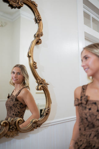 Brown Bow Detail Textured Midi Dress - Select Trends Boutique