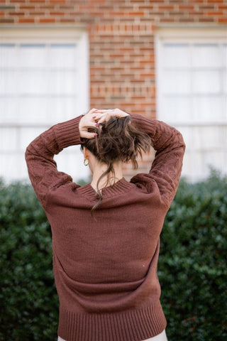 Brown Cable Knit V - Neck Sweater | Select Trends Boutique