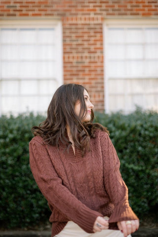 Brown Cable Knit V - Neck Sweater | Select Trends Boutique