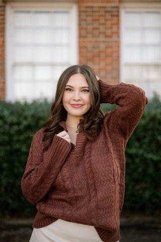 Brown Cable Knit V - Neck Sweater | Select Trends Boutique
