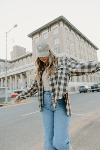 Brown Checker Button Down Shacket | Select Trends Boutique