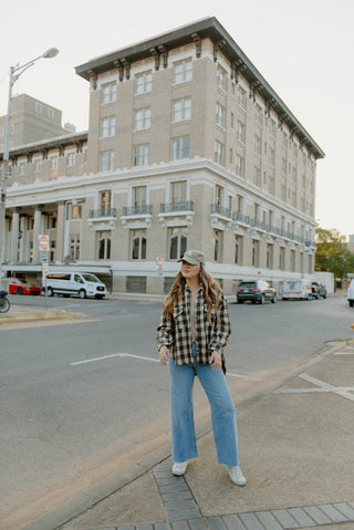 Brown Checker Button Down Shacket | Select Trends Boutique