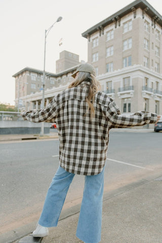 Brown Checker Button Down Shacket | Select Trends Boutique