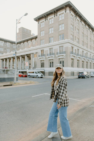 Brown Checker Button Down Shacket | Select Trends Boutique