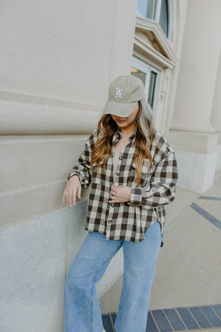 Brown Checker Button Down Shacket | Select Trends Boutique