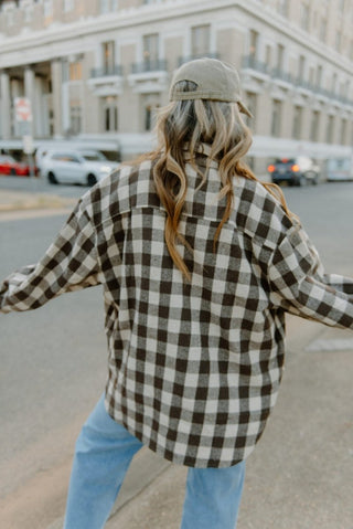 Brown Checker Button Down Shacket | Select Trends Boutique