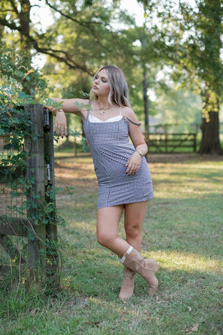 Brown Checkered Sweetheart Mini Dress | Select Trends Boutique