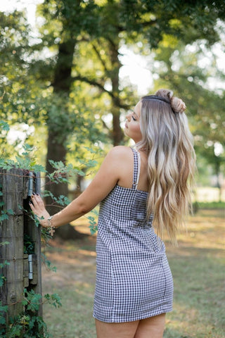 Brown Checkered Sweetheart Mini Dress | Select Trends Boutique