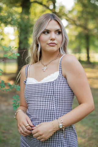 Brown Checkered Sweetheart Mini Dress | Select Trends Boutique