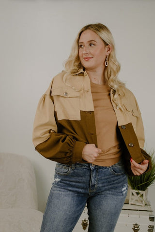 Brown Colorblock Shacket from Select Trends Boutique