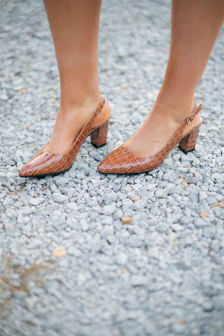 Brown Croc Sling Back Heels