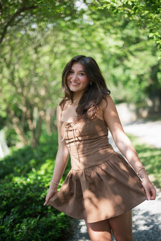 Brown Drop Waist Linen Dress | Select Trends Boutique