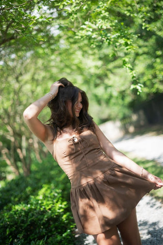 Brown Drop Waist Linen Dress | Select Trends Boutique