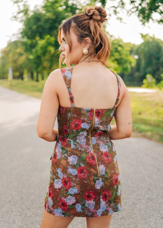 Brown Floral Jacquard Mini Dress | Select Trends Boutique