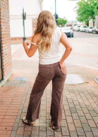 Brown Frayed Straight Leg Jeans - Select Trends Boutique