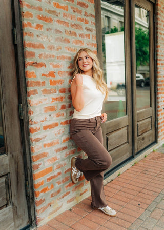 Brown Frayed Straight Leg Jeans - Select Trends Boutique