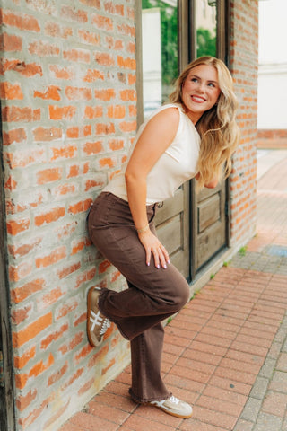 Brown Frayed Straight Leg Jeans - Select Trends Boutique