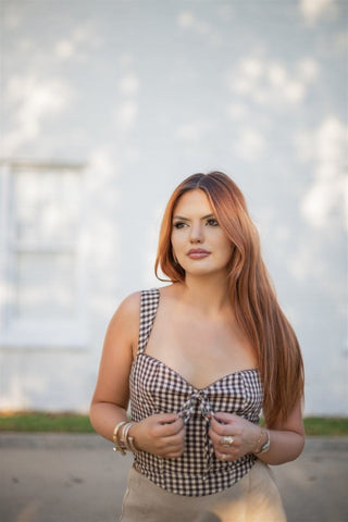 Brown Gingham Bustier Top | Select Trends Boutique