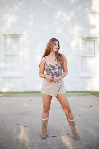 Brown Gingham Bustier Top | Select Trends Boutique