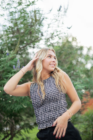 Brown Gingham Smocked Top