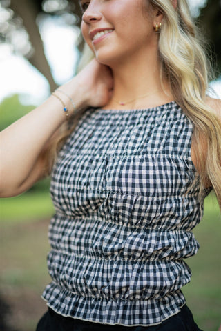 Brown Gingham Smocked Top