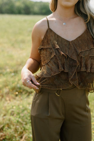Brown Glitz Ruffle Sleeveless Top | Select Trends Boutique