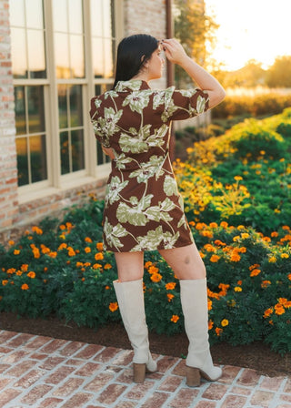 Brown & Green Floral Button Up Mini Dress | Select Trends Boutique