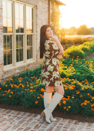 Brown & Green Floral Button Up Mini Dress | Select Trends Boutique