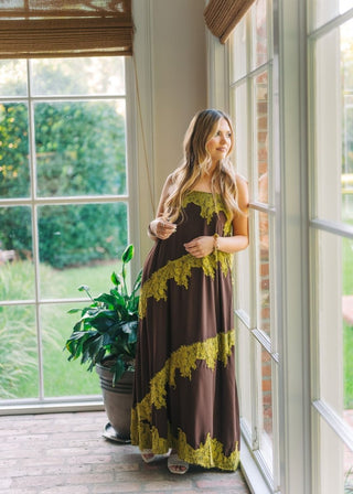 Brown & Green Lace Maxi Dress | Select Trends Boutique