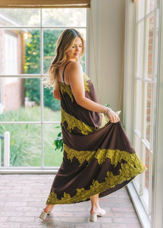 Brown & Green Lace Maxi Dress | Select Trends Boutique