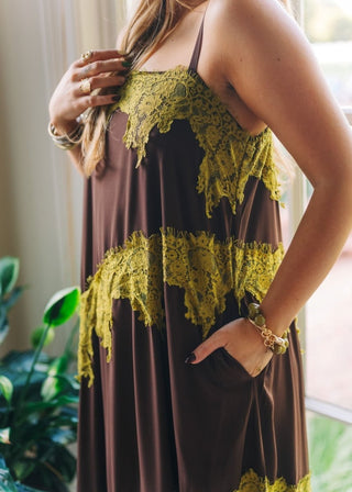 Brown & Green Lace Maxi Dress | Select Trends Boutique