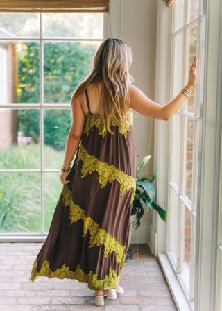 Brown & Green Lace Maxi Dress | Select Trends Boutique