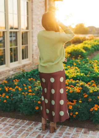 Brown & Green Polka Dot Midi Skirt | Select Trends Boutique