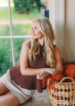 Brown Knit Sleeveless Peplum Top | Select Trends Boutique