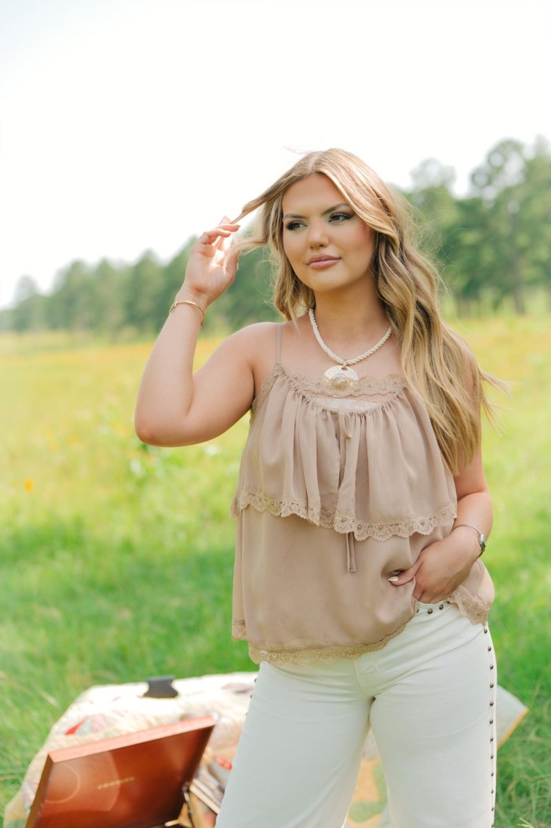 Brown Lace Tiered Cami