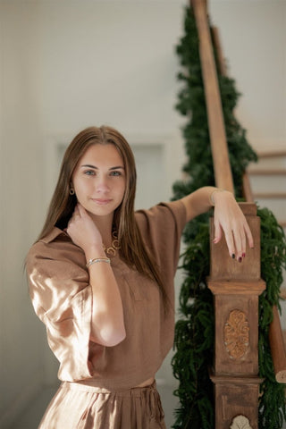 Brown Linen Set Collared Top | Select Trends Boutique