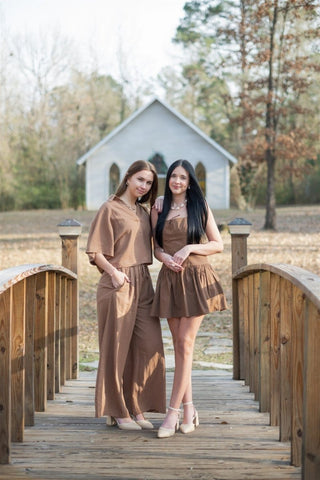 Brown Linen Set Collared Top | Select Trends Boutique