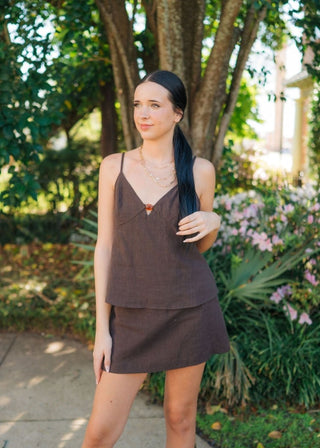 Brown Linen Top and Skort Set | Select Trends Boutique