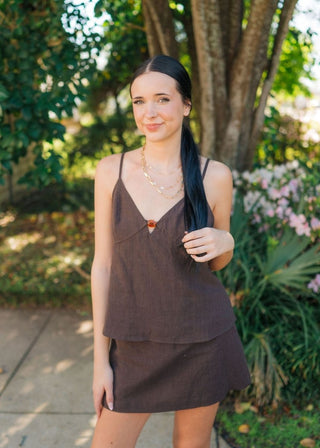 Brown Linen Top and Skort Set | Select Trends Boutique