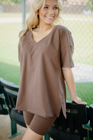 Brown Lounge Set Biker Shorts | Select Trends Boutique
