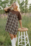 Brown Plaid Contrast Babydoll Dress - Select Trends Boutique