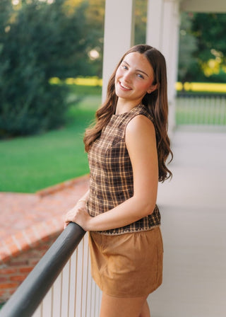 Brown Plaid Embroidered Top | Select Trends Boutique
