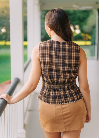 Brown Plaid Embroidered Top | Select Trends Boutique